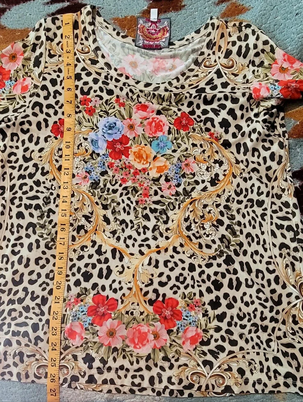 Johnny Was Cheetah Puff Sleeve Top Size Large